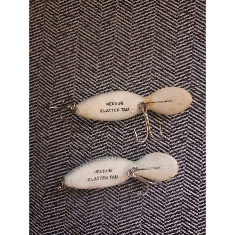 2 VTG Heddon Clatter Tad Rattle Lures Fluorescent Green & Yellow Crawdad 3